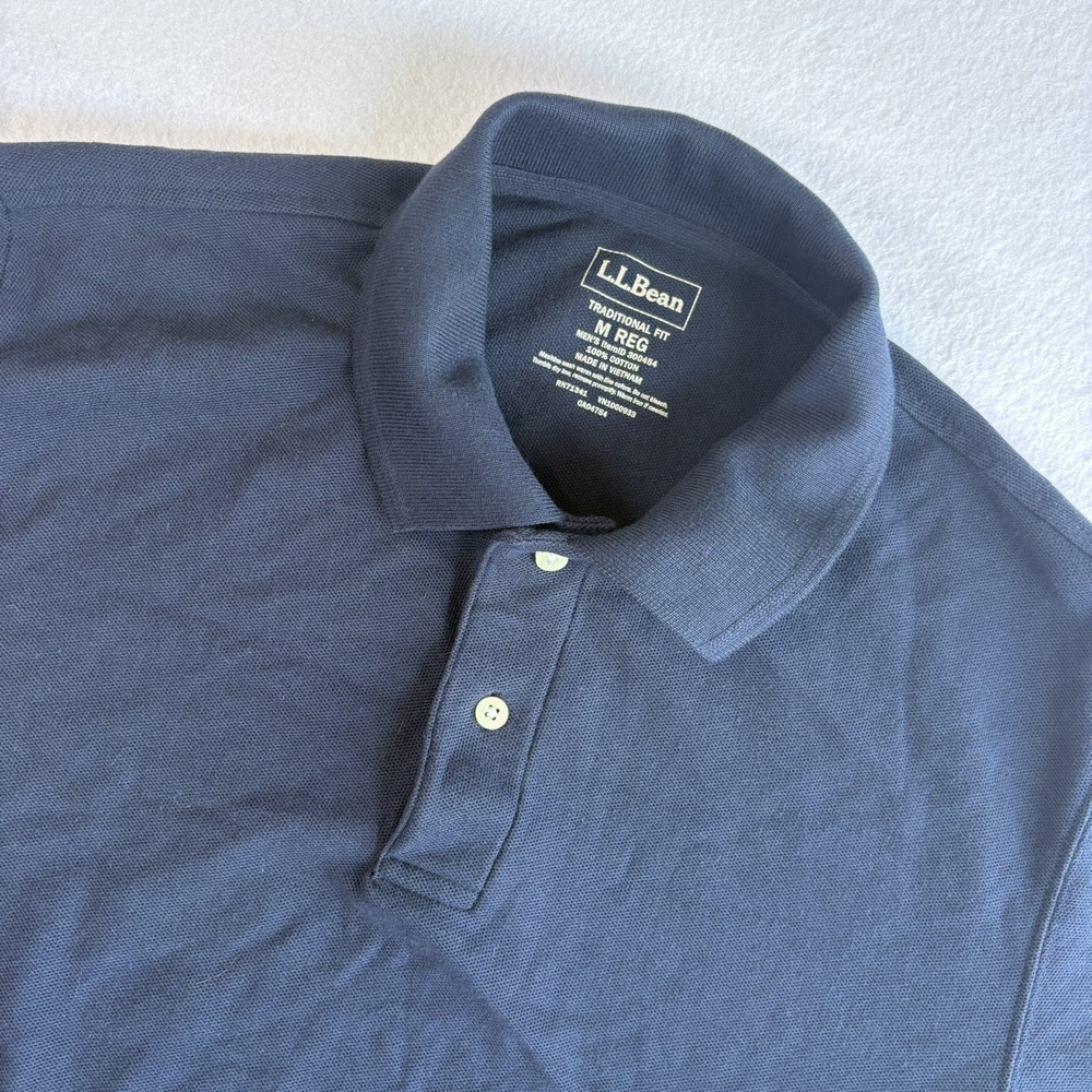 LL Bean Mens Traditional Fit Short Sleeve Pique Polo Shirt Blue Medium 300484
